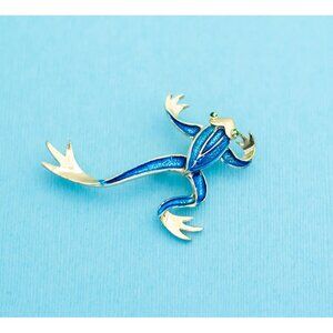 Vintage Elegant Blue Frog Brooch by Gerry's - N1